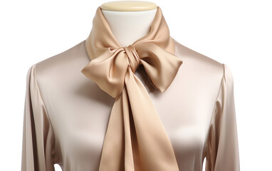 Elegant Silk Blouse with a Sophisticated Tie-Neck Design Isolated on Transparent Background PNG.