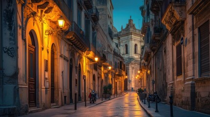 Fototapeta premium Syracuse, Italy cityscape and street scene at twilight