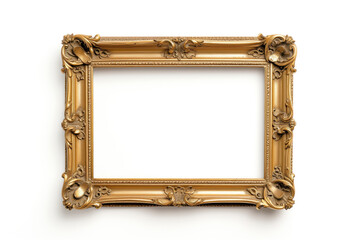 antique gold picture frame on a white background. Created with Generative AI technology