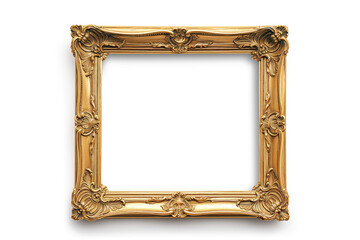 antique gold picture frame on a white background. Created with Generative AI technology