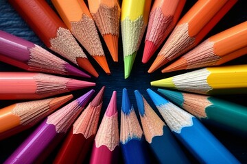 Fototapeta premium Color pencil harmony grouped by families, textured background, organized