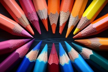 Naklejka premium Color pencil harmony grouped by families, textured background, organized