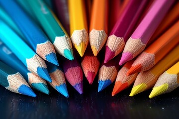 Obraz premium Color pencil harmony grouped by families, textured background, organized