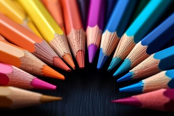 Obraz premium Composition of color pencils harmony in hues, textured backdrop