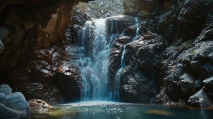 waterfall cascading into a pool below