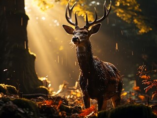 Deer at sunrise in the forest