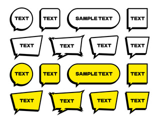 セリフ、チャット コミック風 色々な形の吹き出しセット ベクターイラスト