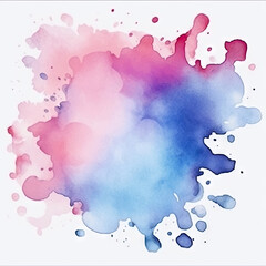 watercolor painting with blue and pink splatters , Bright watercolor blue-red stain drips. Abstract illustration on a white background