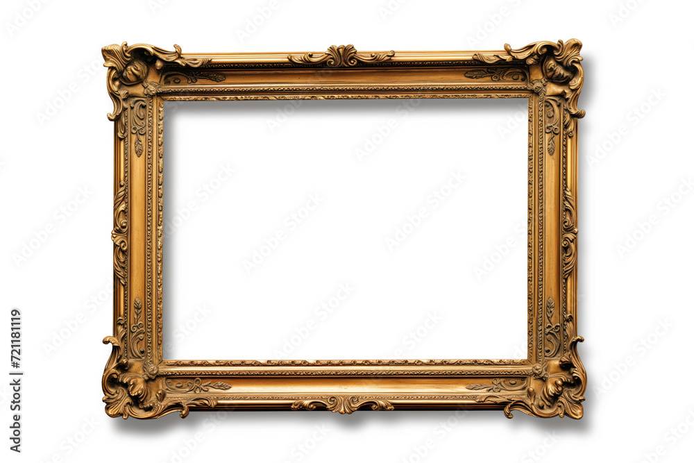 Wall mural antique gold picture frame on a white background. Created with Generative AI technology