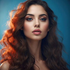 Fototapeta premium Close up portrait of a beautiful woman with glowing face. Beauty product commercial photo, glamorous portrait, Generative AI