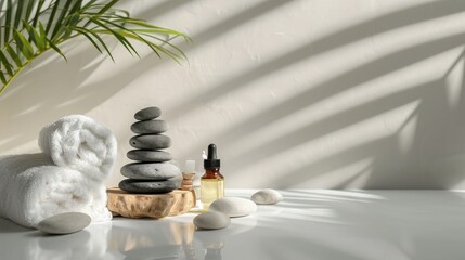 photography, Horizontal composition, on a clean light gray background, with some spa accessories,  