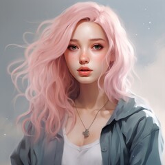Fototapeta premium Digital Portrait of Woman with Soft Pink Curls