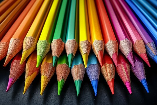 rainbow spectrum vibrant row of colored pencils