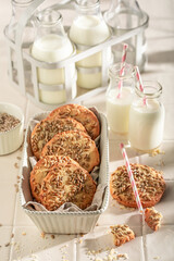 Crunchy sunflower seed cookies ready to eat in kitchen.