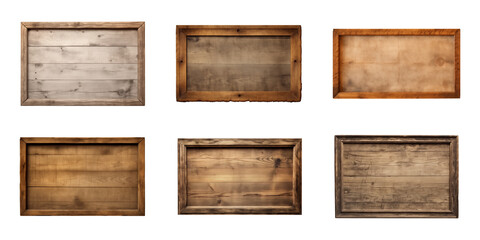 Collection of rectangular wooden signboard, plate, plank, frame isolated on a transparent background