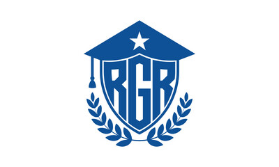 RGR three letter iconic academic logo design vector template. monogram, abstract, school, college, university, graduation cap symbol logo, shield, model, institute, educational, coaching canter, tech