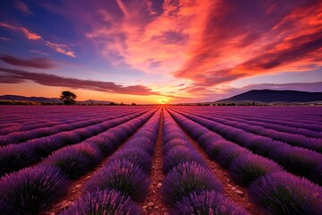 Stunning Lavender Field Sunset in Full Bloom