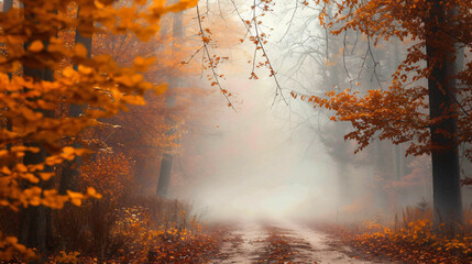 Naklejka na ściany i meble Misty forest in autumn