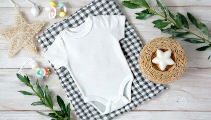 White Onesie, Romper or Bodysuit for Babies - Baby Celebration Announcement or Product Placement - Mockup for Naming
