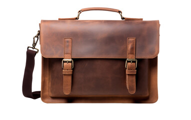Vintage-Style Leather School Satchel Isolated on Transparent Background PNG.