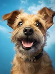 Happy Pooch: Smiling Dog against a Blue Background