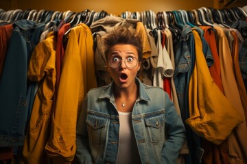 Surprised at the price A woman in a clothing store