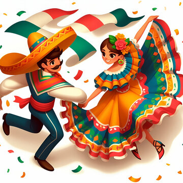 Mariachi, mexican dancer illustration hispanic heritage day isolated on white 