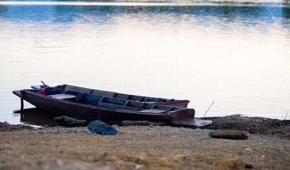 Old Fishing Boat Drifting on River