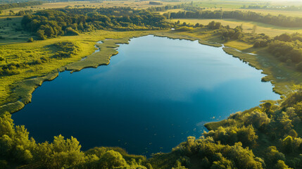 Aerial view of Gobenowsee lake in summer