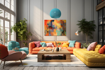 Eclectic living room with a full spectrum of colors