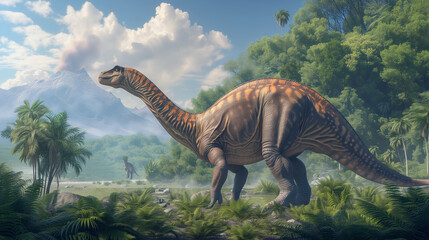 Fototapeta na wymiar AI imagination of a Iguanodon dinosaur. AI generated