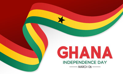 Happy Ghana Independence Day celebration every year in 6th March. Vector template for banner, greeting card, poster with background. Waving Ghana flags. Vector illustration.