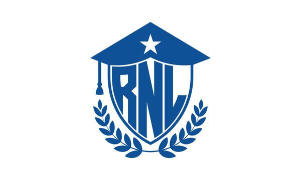 RNL three letter iconic academic logo design vector template. monogram, abstract, school, college, university, graduation cap symbol logo, shield, model, institute, educational, coaching canter, tech