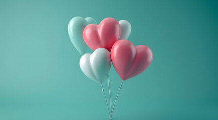 Love is in the Air - Heart-Shaped Balloons on Mint Background