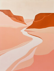 Pastel Canyon Serenity - Minimalist Desert River