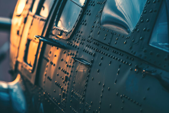 Detail of an old military helicopter. Close-up. Selective focus.
