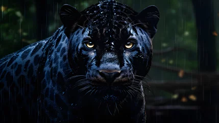 Tuinposter Black Panther Panthera Pardus in the forest background, black jaguar, jaguar panther wilderness nature © Iwankrwn