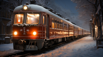 Obraz premium train on the snowy railway