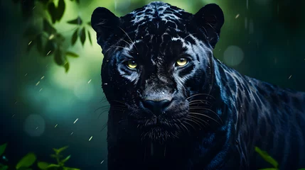 Türaufkleber Black Panther Panthera Pardus in the forest background, black jaguar, jaguar panther wilderness nature © Iwankrwn