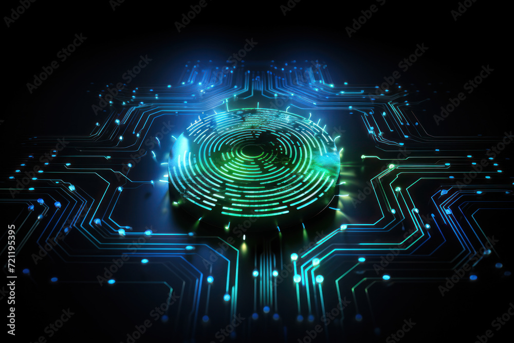 Poster a fingerprint transforming into a digital code, representing the intersection of identity and privac