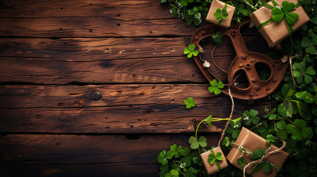 Background with rusty horseshoe clover leaves