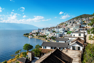 Famous Dali old town and and Erhai lake in Yunnan, China - obrazy, fototapety, plakaty