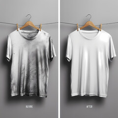 a compelling before-and-after image sequence featuring a white t-shirt, Generative Ai