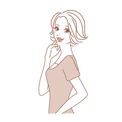 ショート巻き髪の大人っぽい女性上半身