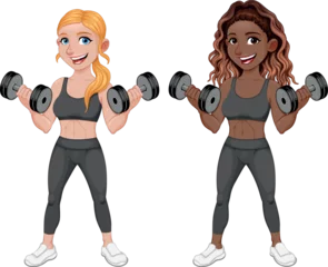 Fototapeten Couple of girls lifting weights. Vector isolated characters with transparent background  © ddraw
