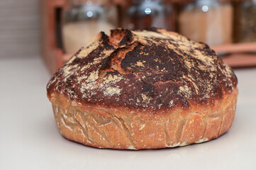 homemade bread in the kitchen on a white table 2