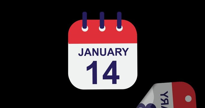 January Calendar animation with 31 days on black background. 4K video, 4k Animation. Time Running Concept. Green screen background.