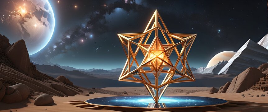 Merkabah meditation universe quantum field. 3D rendered. Generative AI.