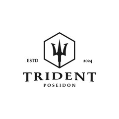 Vintage Trident Harpoon of Poseidon Logo Design Concept Vector Illustration