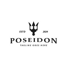 Vintage Trident Harpoon of Poseidon Logo Design Concept Vector Illustration